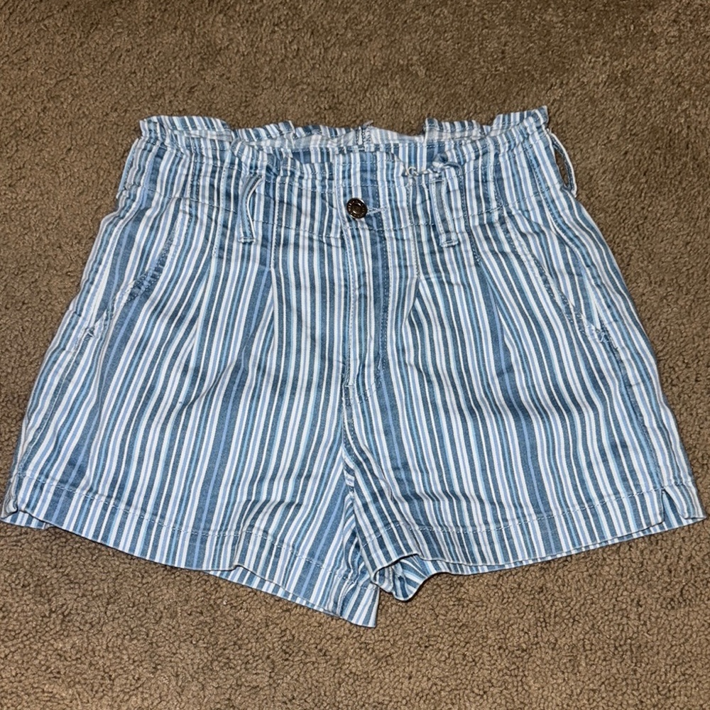 American Eagle Outfitters High Waist Blue and White Striped Shorts